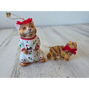 Vintage enesco paper mache cat kitten‎ ornament Xmas tree caroler tabby set